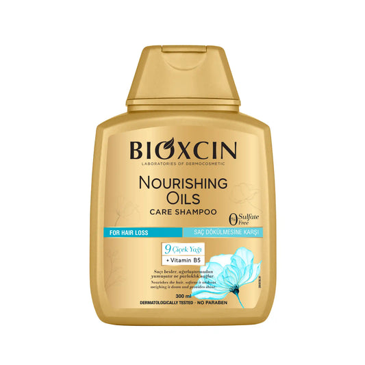 Bioxcin Nourishing Oils Care Shampoo bottle on a white background
