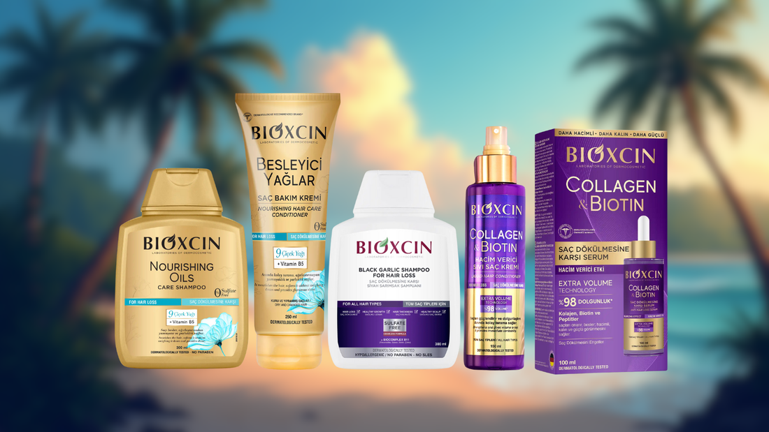 Collection of new Bioxcin products Nourishing Oils Black Garlic Collagen and Biotin Shampoo Conditioner Serum