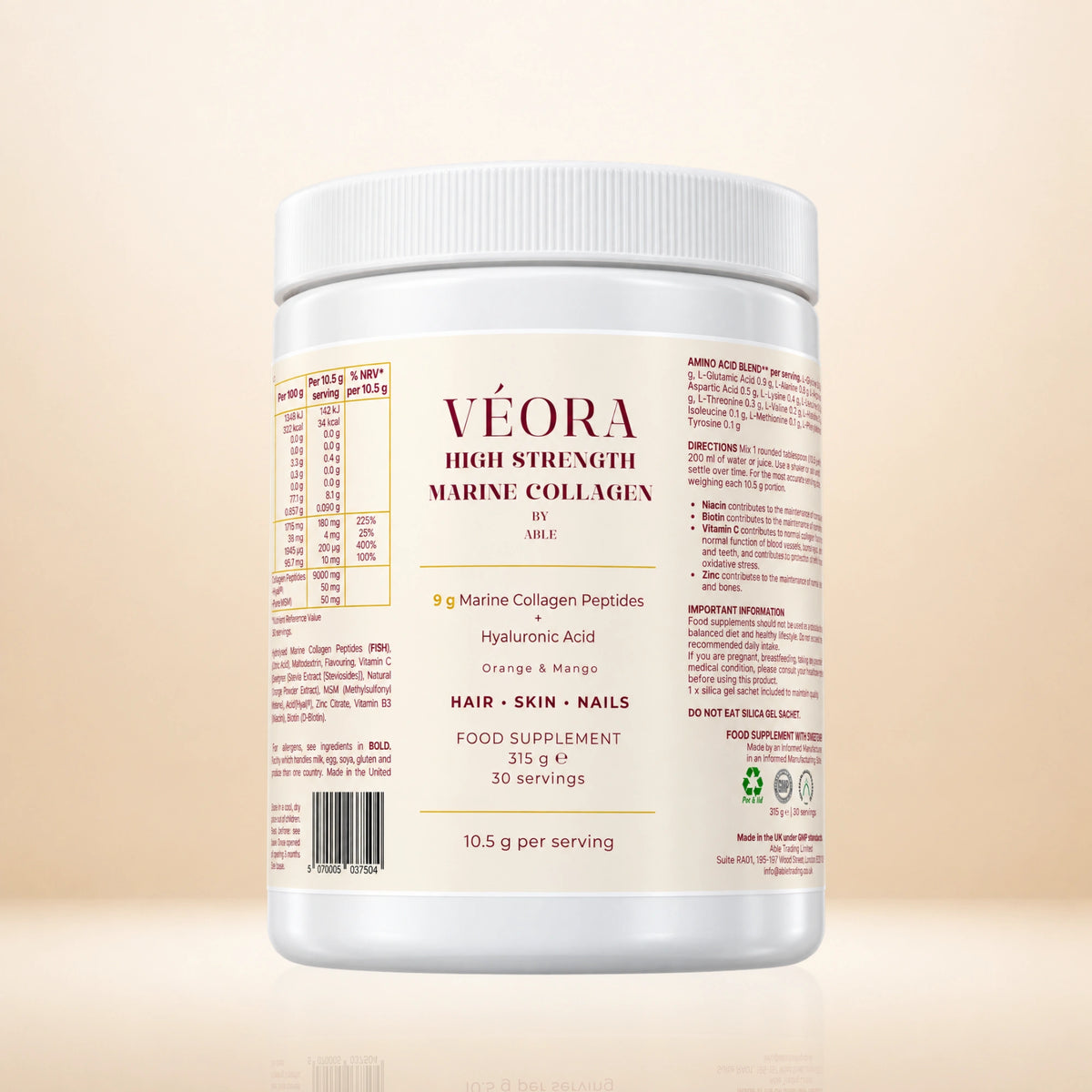 VÉORA marine collagen beauty supplement product imagery