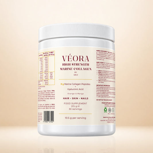 VÉORA Marine Collagen Supplement 9000mg + Hyaluronic Acid - Refreshing Orange & Mango Flavour