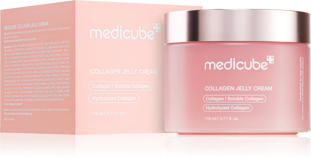 Collagen jelly cream with packaging displaying 'medicube' brand on a white background