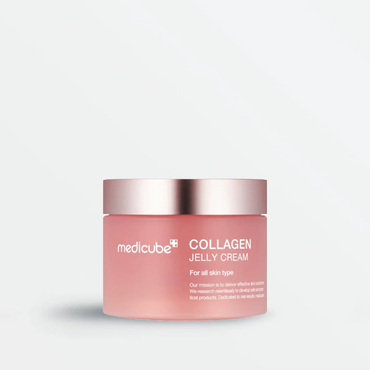 Pink jar of Medicube Collagen Jelly Cream on a light pink background