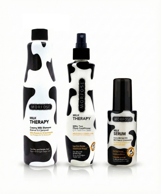 Morfose Milk Therapy hair care products on a white background