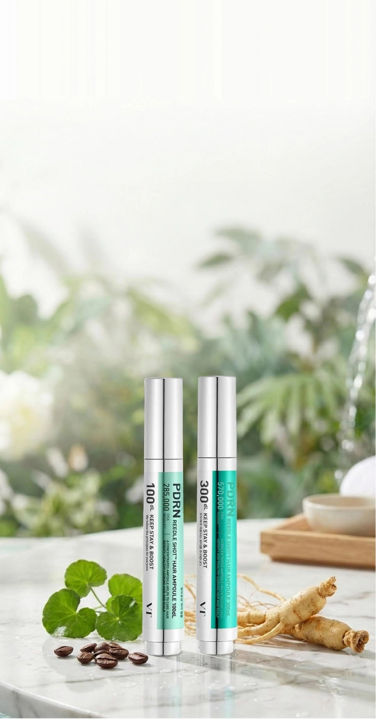 Two VT Cosmetics Hair Ampoules on a table with a natural background