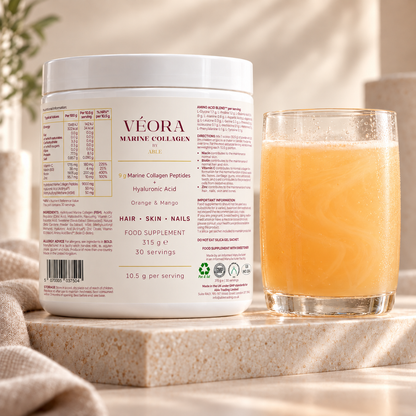 VÉORA Marine Collagen with prepared Orange & Mango drink